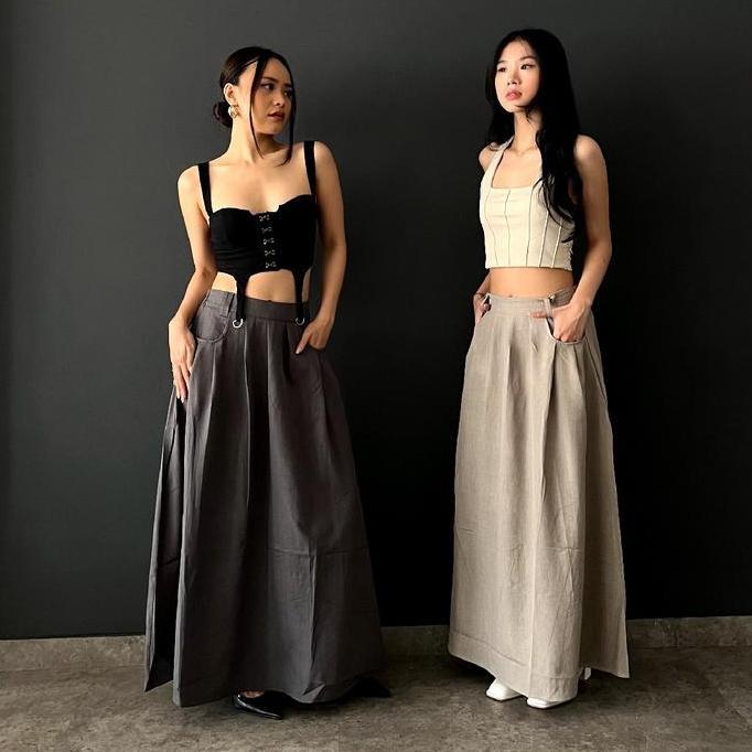 Rok Flare Katun Tebal Polos Panjang Premium