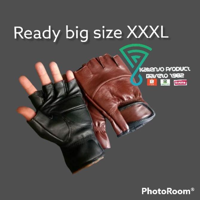 Expert- sarung tangan kulit asli motor half pria ready big size jumbo XXL