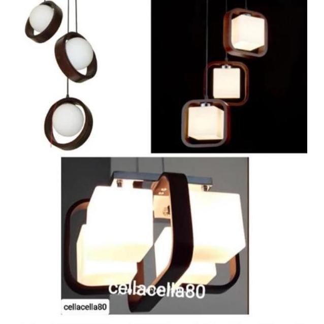 LAMPU GANTUNG MINIMALIS KAYU 3 LAMPU & 4 LAMPU