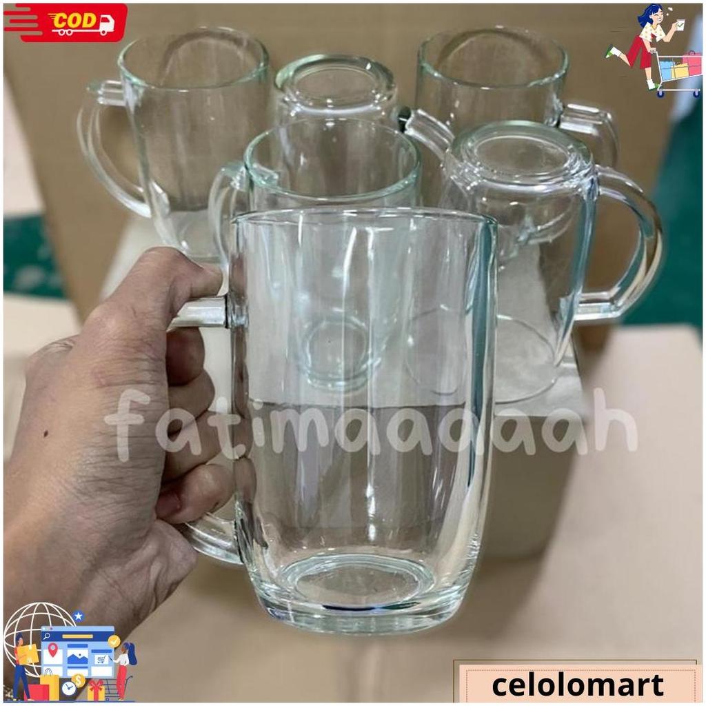 Kim Glass - Gelas Gagang Kaca Gelas Air Minum 420 Ml M1551 Gelas Teh Gendut @6 Pcs Gratis Ongkir