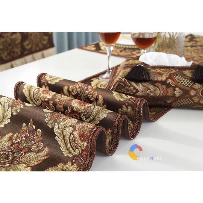 TERLARIS - European Table Runner / Taplak Meja Tamu Tebal Bordir Timbul Meja Makan Buffet Premium El