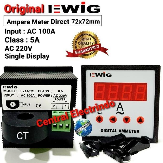 Ampere Meter Digital Direct Include CT EWIG 72x72 AC 100A.