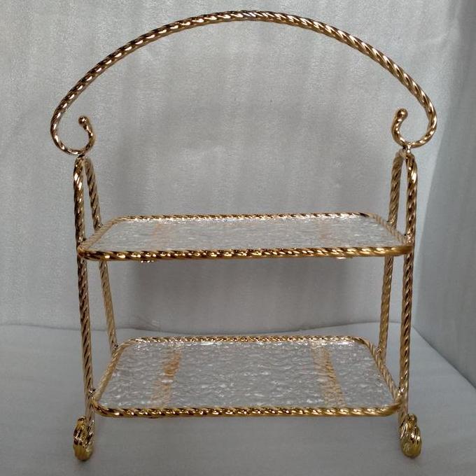 PROMO DISKON - tempat kue susun kaca cake stand display gold mewah