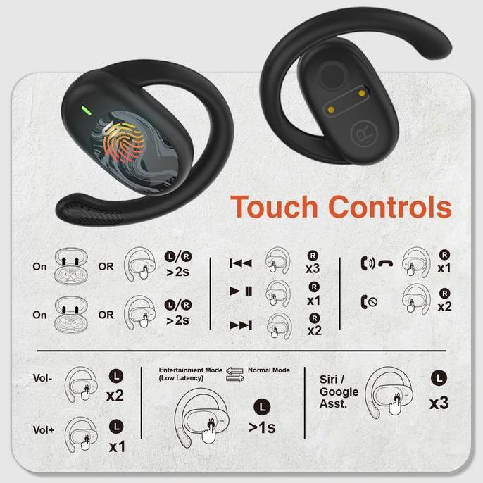 SOUL Open Ear Emotion True Fit Air Conduction Earphone Adjustable Ear Hook Sport Headset Black