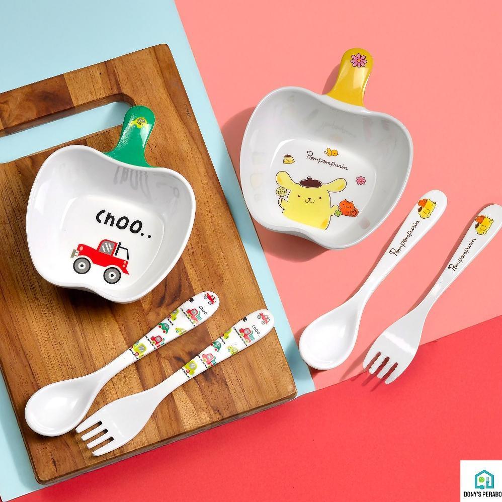 Bergaransi 3 In 1 Set Peralatan Makan Anak Bayi Melamin Mangkok Sendok Garpu Karakter Lucu