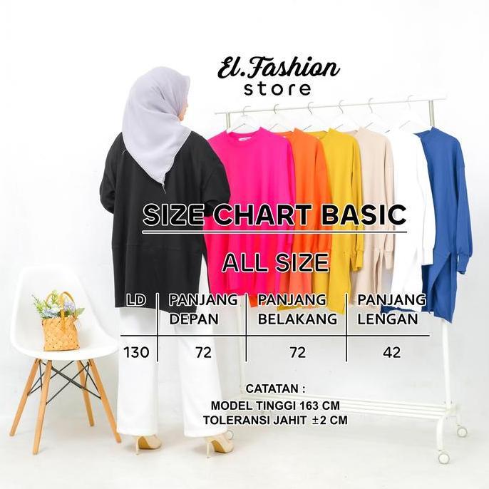 Kaos Tunik Wanita Polos Ld 130 Baju Atasan Wanita Kekinian Bahan Katun Lembut Nyaman Muslim Panjang 
