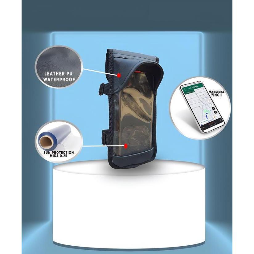 Gwl- Holder Hp Di Motor Nmax Holder Hp Motor Ada Lubang Cas Bahan Kulit Sintetis Waterproof Anti Air