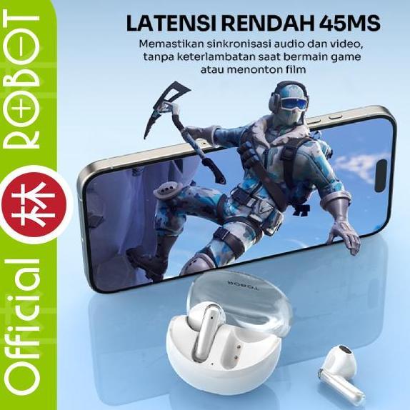 Robot Flybuds T30 TWS Wireless Earphone With Transparent Case Headset Bluetooth 5.3 New T30