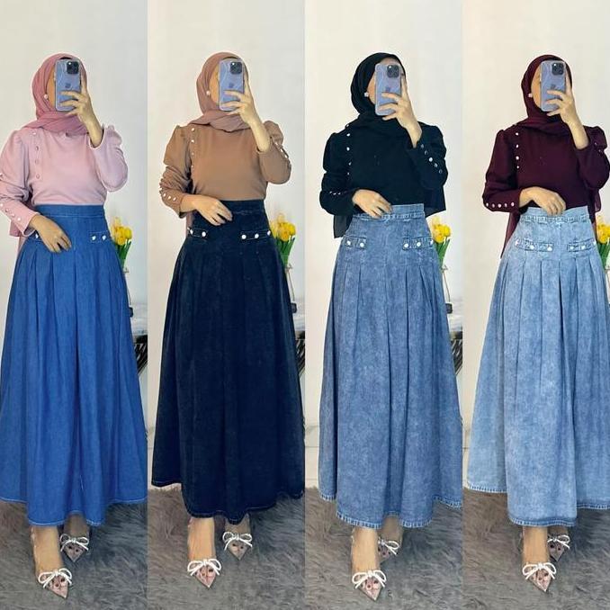 SH1089 SET ROK ATASAN&ROK PANJANG BAHAN JEANS & KNIT PREMIUM