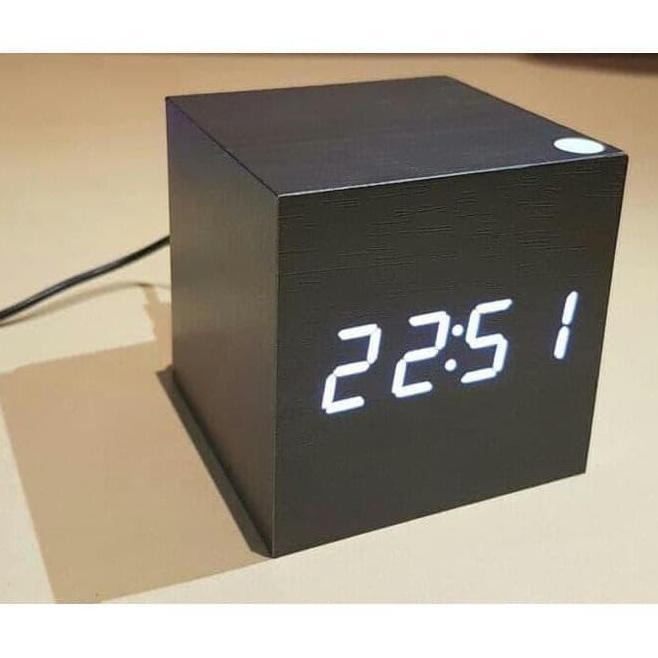 Promo Jam Alarm Weker Meja Kayu Unik Kecil Led Putih untuk kado ulang tahun Diskon