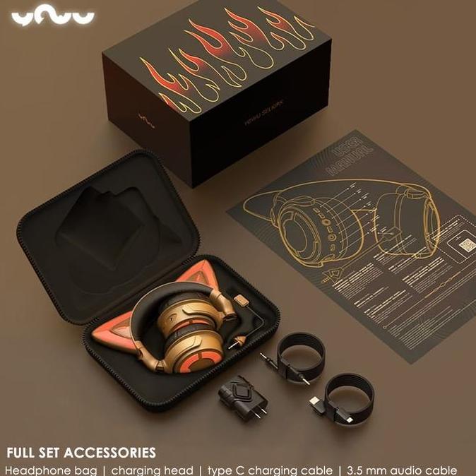 YOWU Cat Ear Headphone Raver Generation 4 Upgrade by Mariana BO Bluetooth Gold Microphone Wireless H