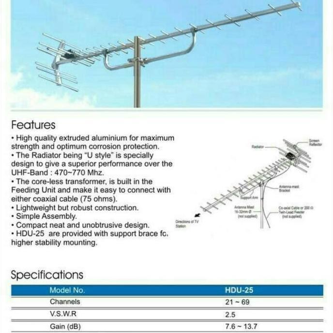 Sks- Antena Pf Hdu 25 Hdu25 Tv Televisi Digital Analog