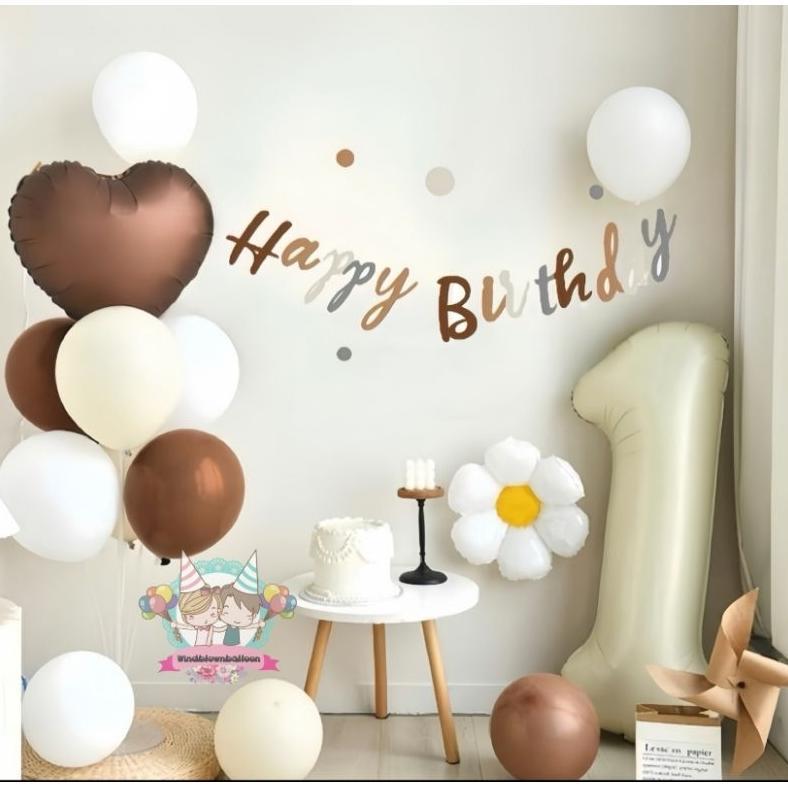 WINDBLOWN BALON SET RETRO HBD BIRTHDAY BROWN / DEKOR ULANG TAHUN CANTIK ANAK DAN DEWASA