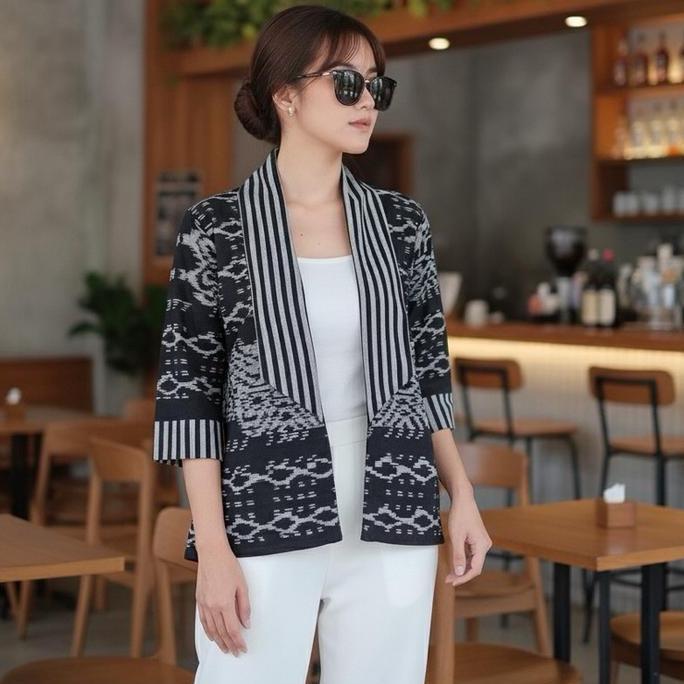 Shanaya Baju Batik Wanita Blus Blazer Tenun Original Outer Batik Kerja Cantik Elegan Cocok untuk baj