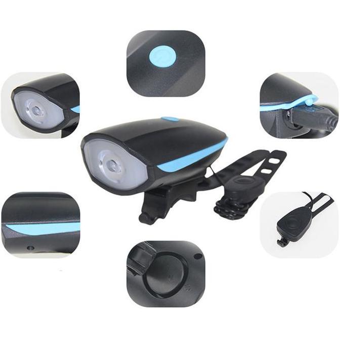 Promo Lampu depan Sepeda bisa di cas LED +Klakson / lampu sepedah COD