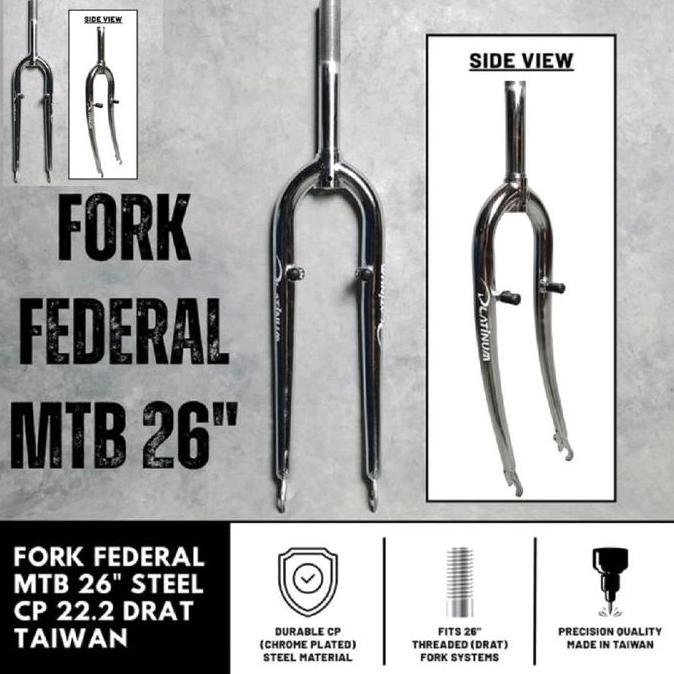 Promo Fork 26 MTB Federal PLATINUM Classic CP Chrome Drat Ulir Head Tube Insert 22.2 Rim V Brake CP 