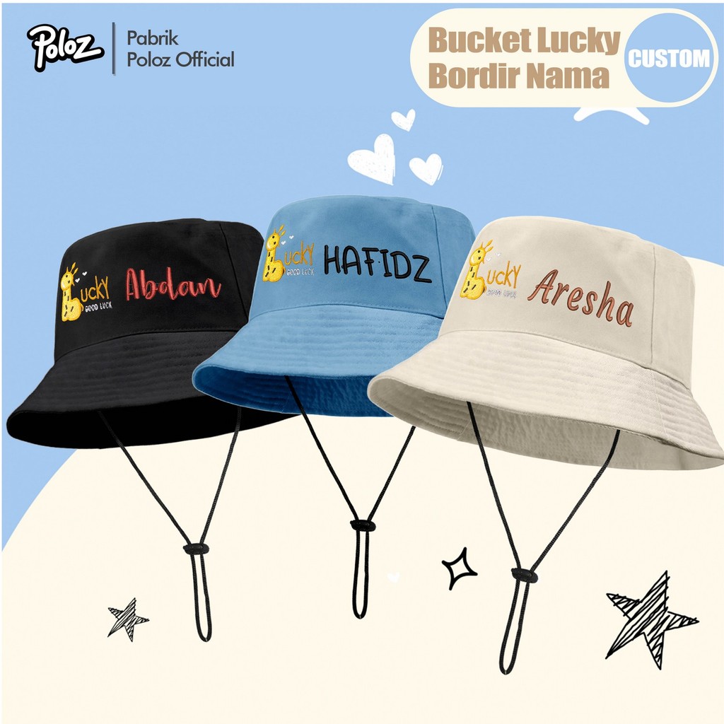 TOPI BUCKET NAMA ANAK TOPI BUCKET GOOD LUCKY TOPI BUCKET ANAK JERAPAH BORDIR NAMA BAYI LUCU TOPI NAM