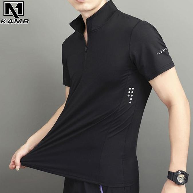 KAMB Baju kaos pria Polo Shirt Resleting  lengan pendek