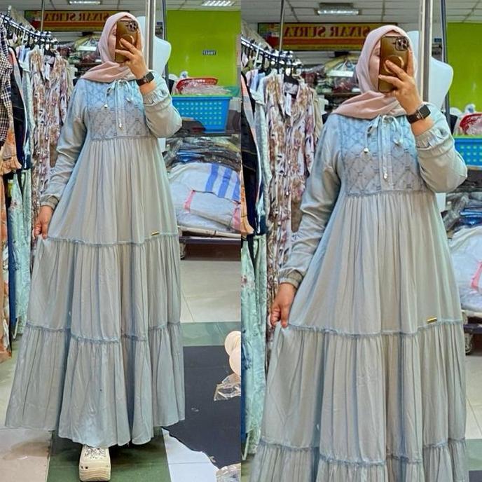 Gamis Salvina Rayon  Santai Muslim Putih Dress