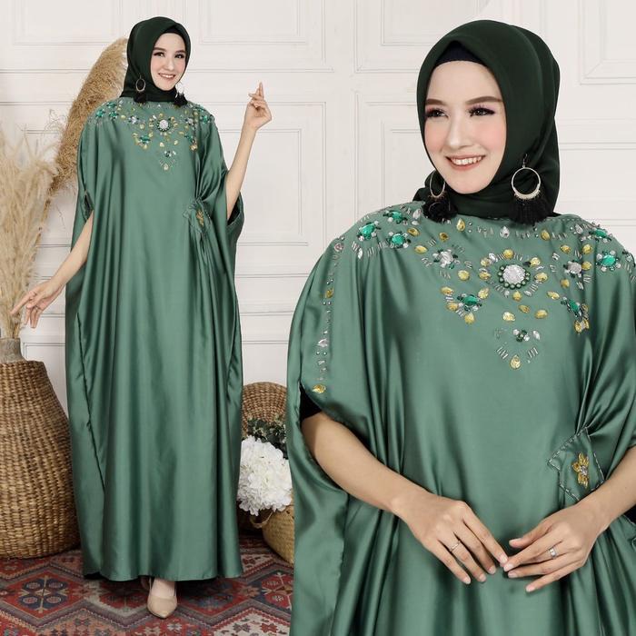 (Termurah) Kaftan Lebaran 2025 / Kaftan Wanita Muslim Bahan Velvet Terbaru Bcl Kombi Manik Manik Jah