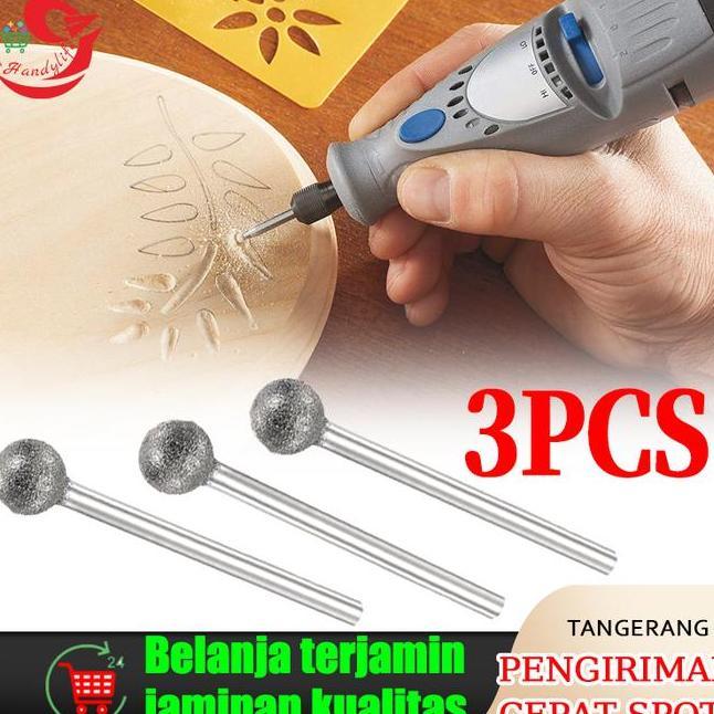 Set 3Pcs Mata Bor Ball Grafir Tuner Ukir Pahat Cuner Batu Granit Ketamik Glass Gelas Piring Perhiasa