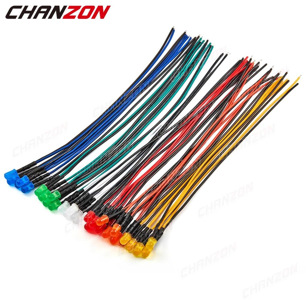 6 Colors x 20pcs 5mm Prewired LED Diode Kit Light Emitting Diffused 9V 12V White Red Green Blue Yell