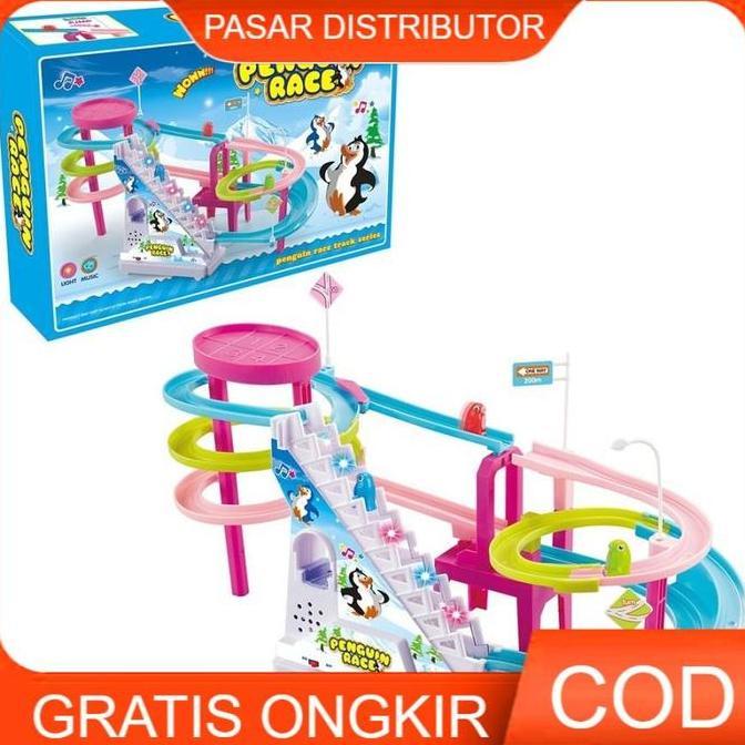Berkualitas Mainan Anak Penguin Race Track Series Mainan Tangga Eskalator Ada Lampu Musik Edukasi An