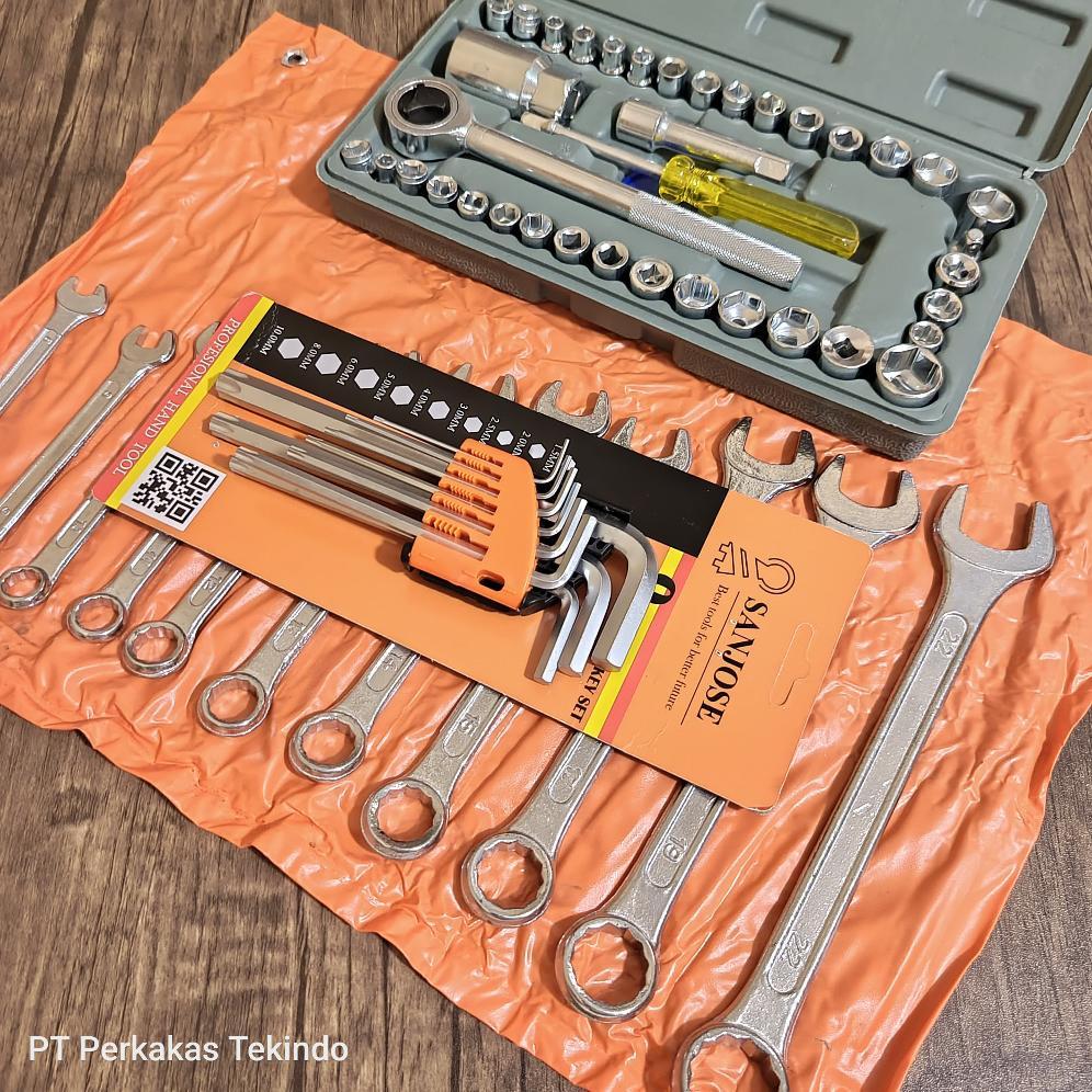 PAKET HEMAT Kunci 1 Set Lengkap Kunci Shock Set Toolkit 40Pc + Kunci Ring Pas Set + Kunci L Kombinas