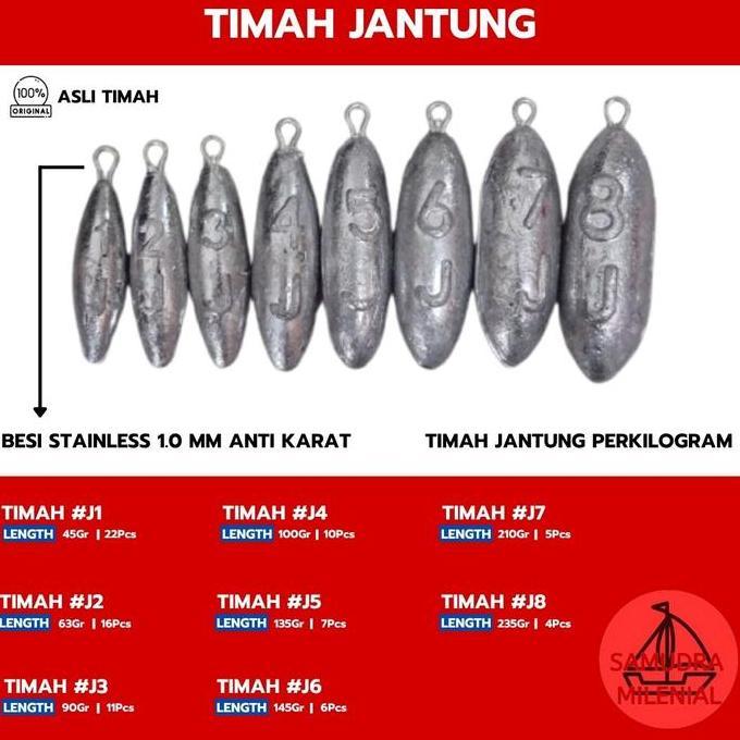 Timah Jantung / Timah Pemberat Pancing Jaring BAGUS Ukuran J5 J6 J7 J8