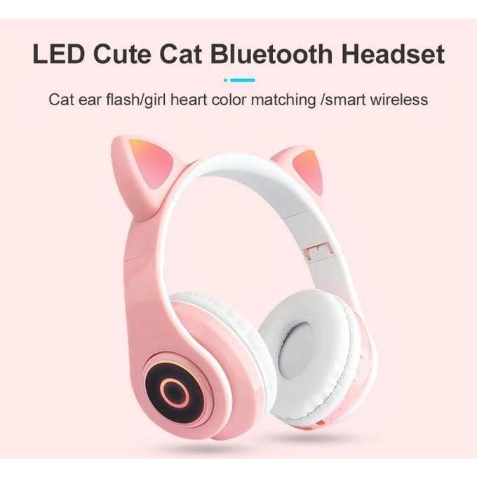 Cat Ear Headphone Gaming Bluetooth Wireless Cat Ear Headset - Pink Hemat