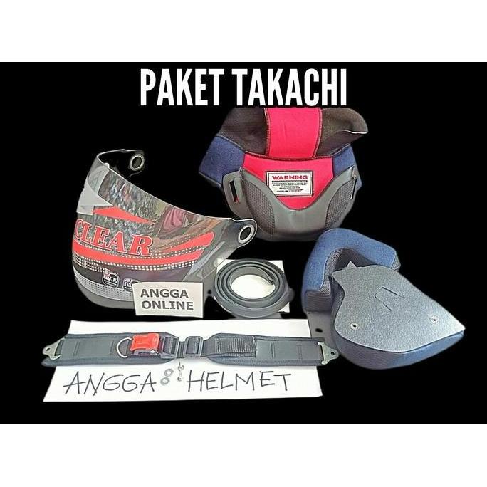 Termurah Paket Takachi, Busa Helm Takachi + Visor, Kaca Helm Takachi + Tali Helm Free Paku Belah & R
