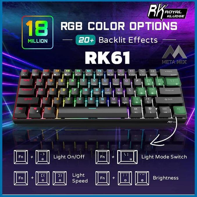 Royal Kludge Rk61 Wireless Mechanical Keyboard Gaming 60% Hotswap 61 Murah