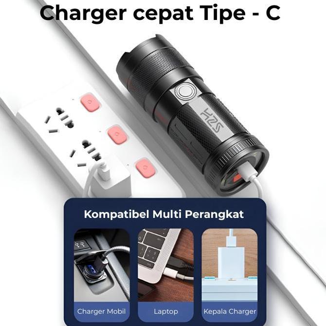 H2S Senter LED Laser Cas COB Zoom in out 9 Mode Waterproof HS-S86