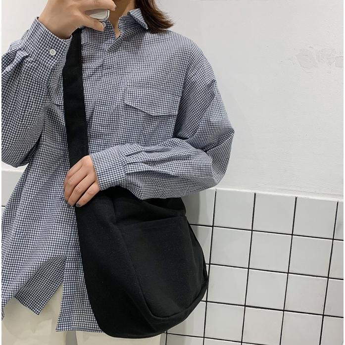 New Ins Jepang Tas Kanvas Wanita Liar Fashion Messenger Tas Harajuku Ulzzang Gaya Malas Mahasiswa Sa