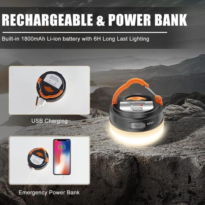 Lampu Tenda Camping Charge Lantern LED USB with Powerbank Sistem Rechargeable Hiking Lamp 3 Mode Cah