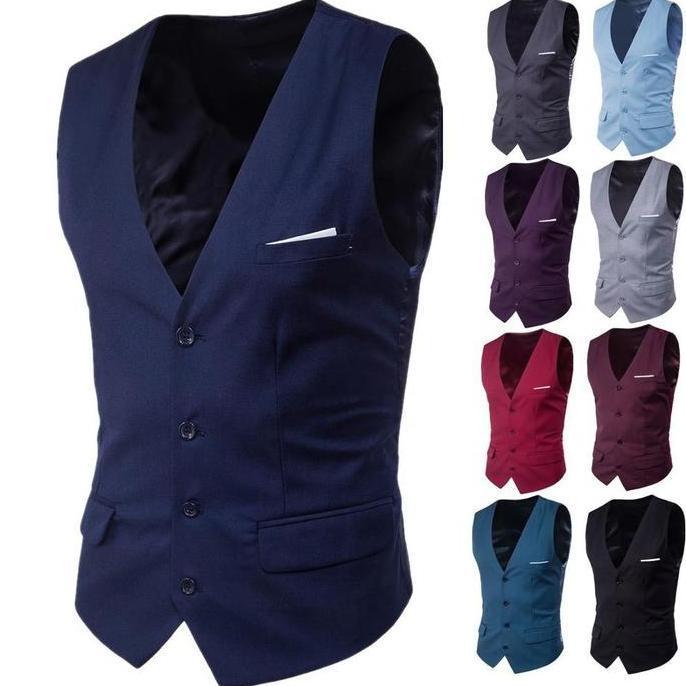 Setelan Rompi Jas Pria Katun Biru Dongker ROM 477