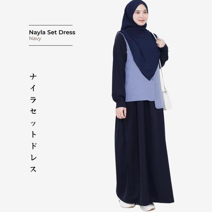 Bgs- Mininos Nayla Dress Set Rompi | Setelan Gamis Luaran Daily Remaja Muslimah