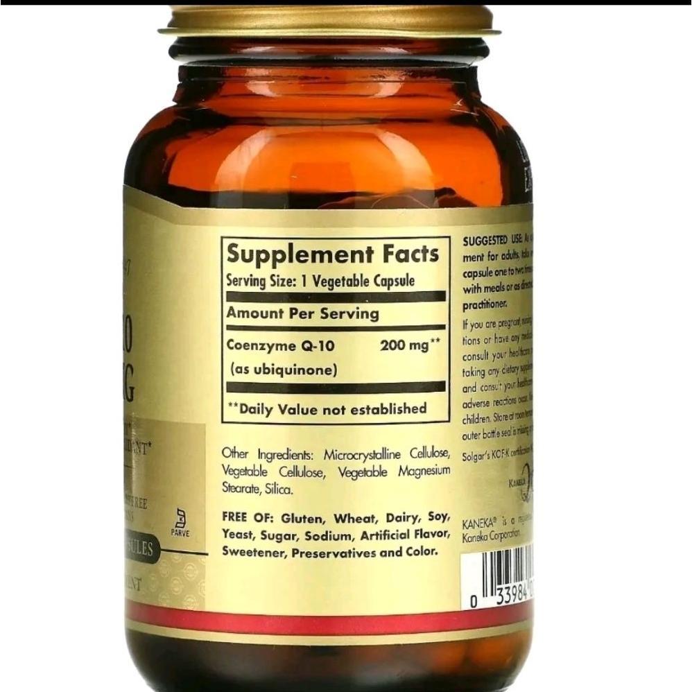 Solgar Vegan Coq-10, 200 Mg, 60 Vegetable Capsules Coq10 Heart Healthy, Protective Antioxidant Origi