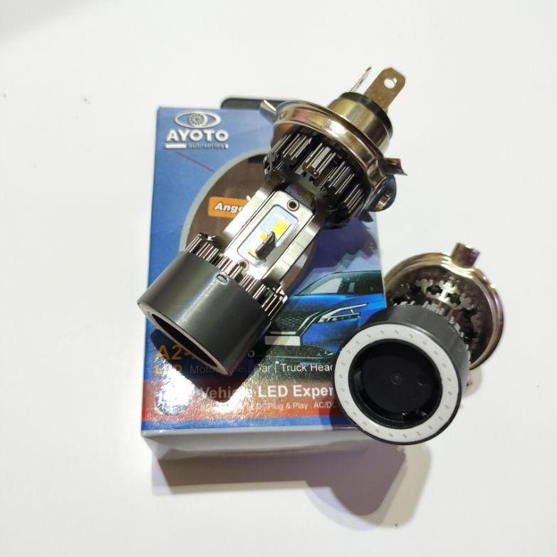 Lampu LED Mobil AYOTO A2-H4 Warna Putih PNP 45 Watt Mobil Motor HI LOW Angel Eyes