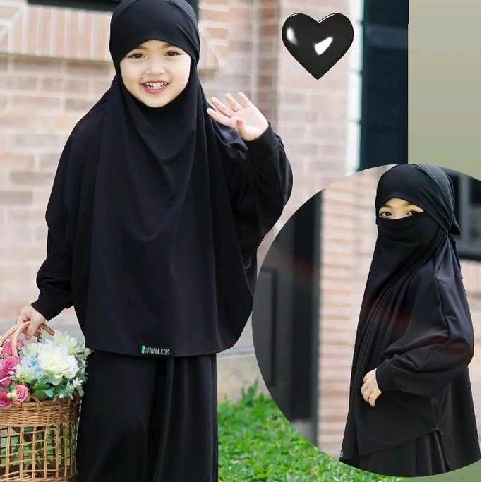 Gamis Anak Perempuan French Khimar Aisyah Set by Luthfia kids Bahan Jersey Premium Polos Muslim Panj