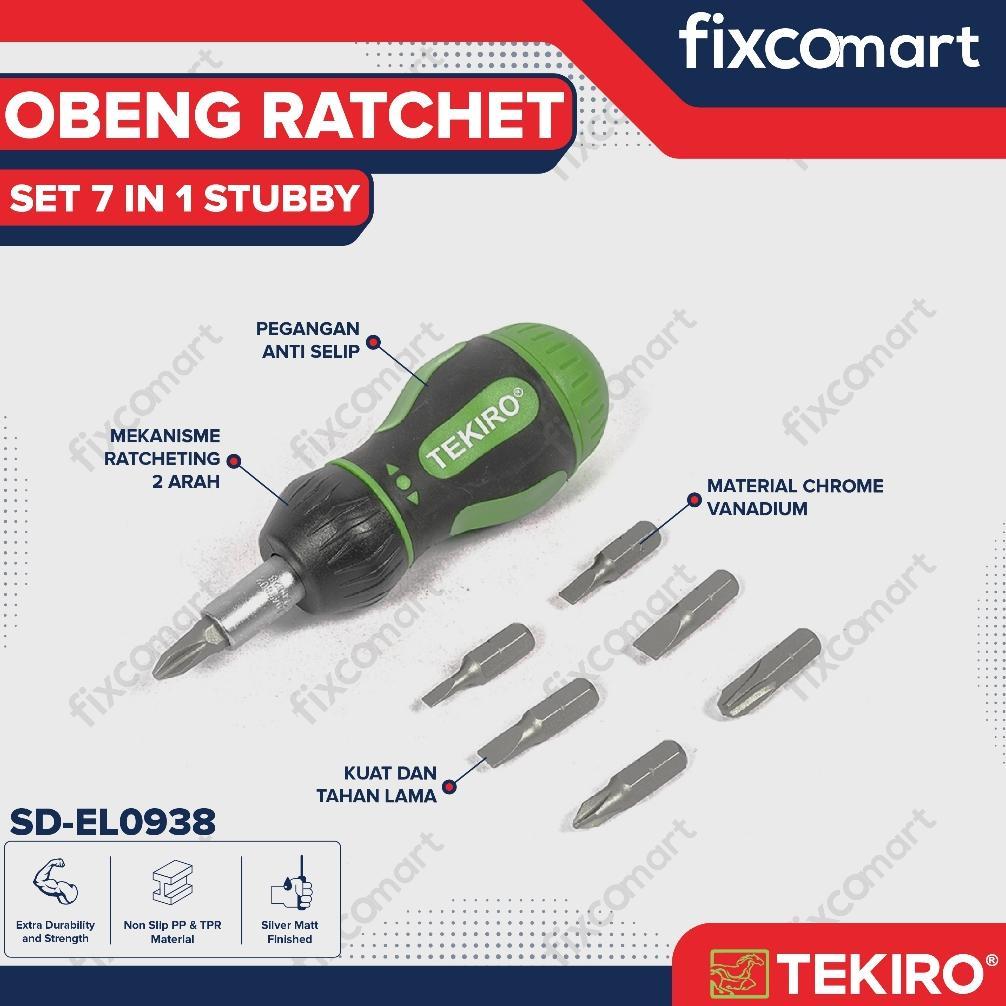 Tekiro Obeng Ratchet Set 7 Pcs Stubby / Tekiro Stubby Ratchet & Bits 7 Pcs / Obeng Cebol