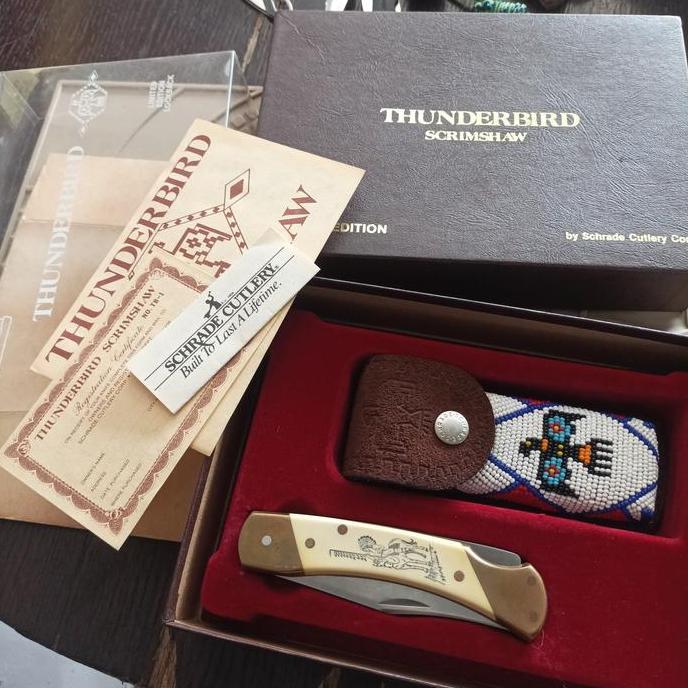 SCHRADE THUNDERBIRD SCRIMSHAW 5" NOS Limited Edition USA Original