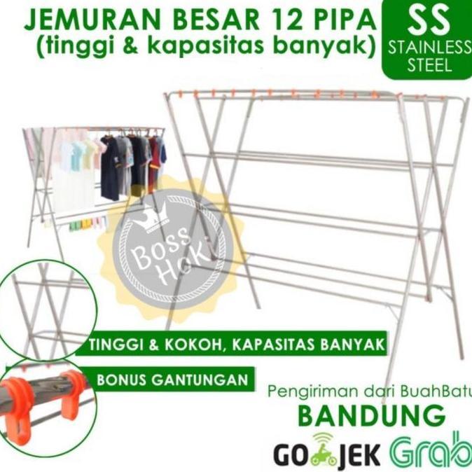 ORIGINAL Jemuran Baju 12 Palang STAINLESS STEEL 180 2 Meter Tinggi Besar READY STOCK
