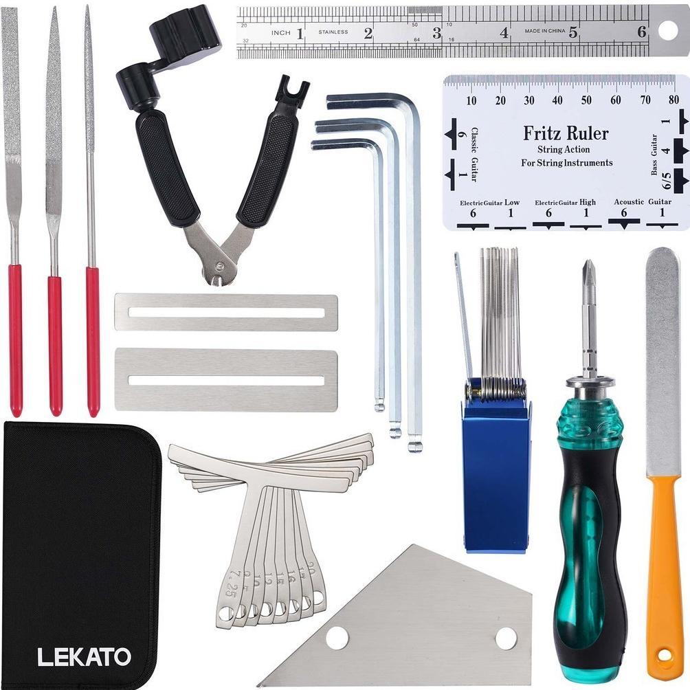 Lekato 25Pcs Perlengkapan Alat Gitar Aksesoris Gitar Alat Perbaikan Gitar Tuner Gitar
