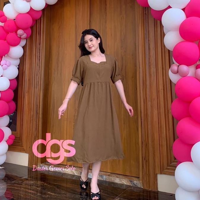 Daster Luna Dress Crinkle Airflow Karet polos basic fit nyaman Lengan pendek balon Wanita murah kore