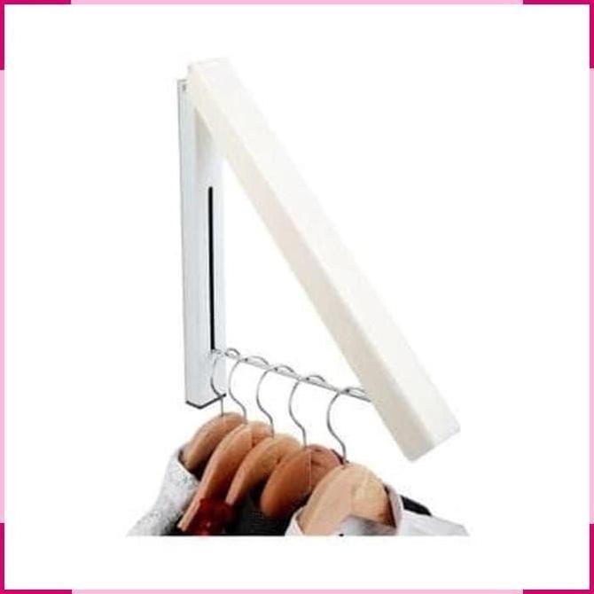 DISKON Gantungan baju indoor baut dinding bisa dilipat w hanger jemuran READY STOCK