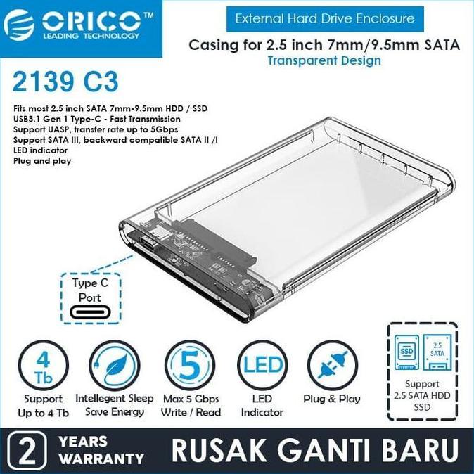 ORICO 2139C3 2.5 inch Type-C Transparent Hard Drive Enclosure