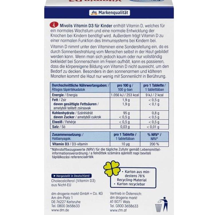 Mivolis Vitamin D3 fr Kinder, Kautabletten 60 tabs | Vitamin D3 untuk anak