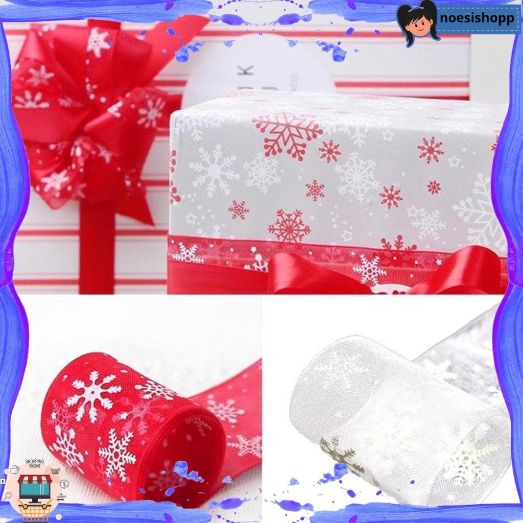 Pita natal 4cm ROLL organza nylon snowflakes putih christmas gift ribbon wrapping hiasan natal hampe