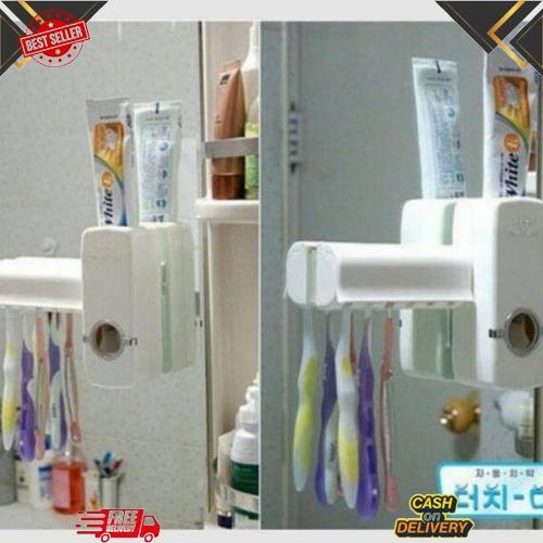 DISPENSER ODOL TOOTHPASTE DISPENSER & BRUSH SET WHITE PASTA GIGI DAN TEMPAT SIKAT GIGI DISPENCER TOO